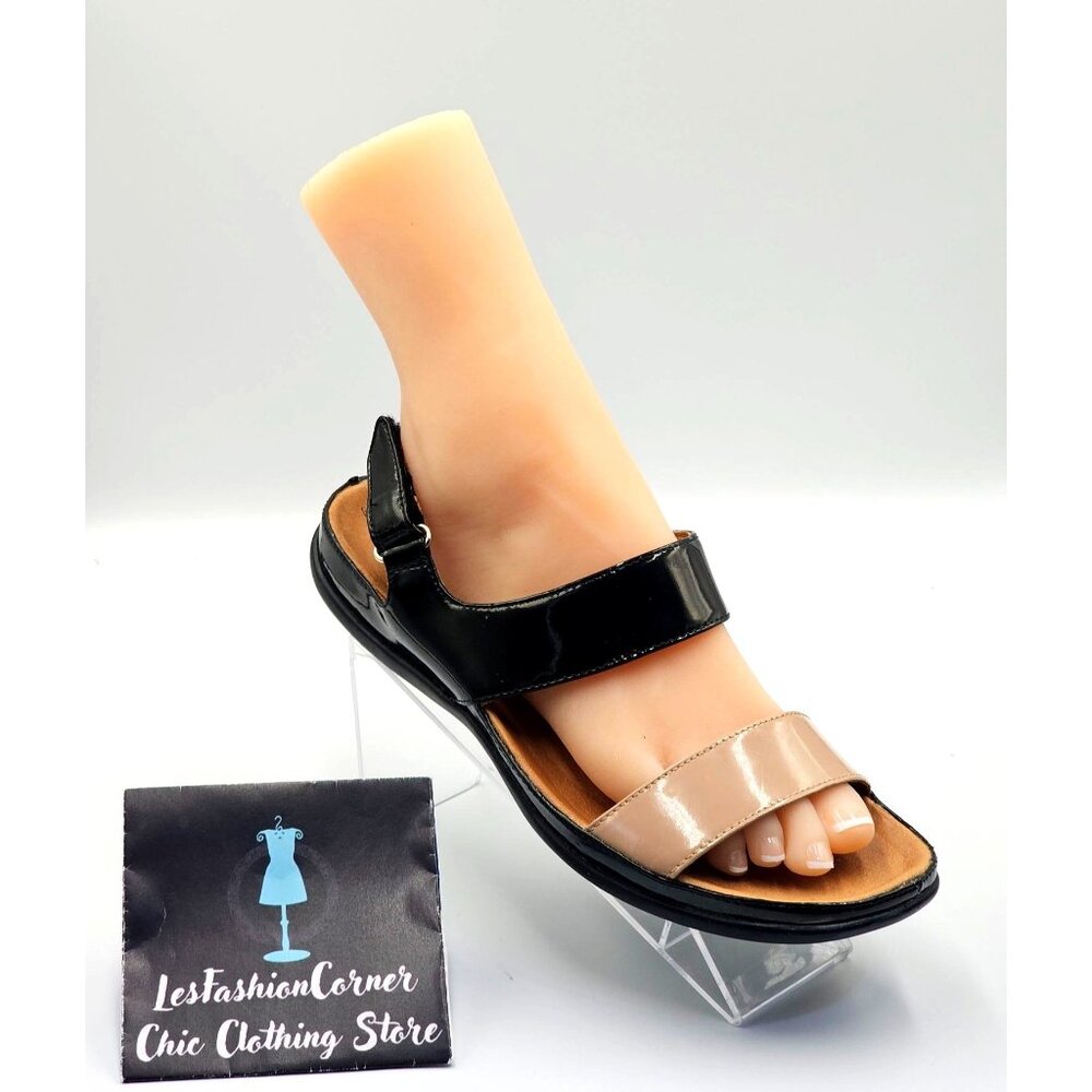 Strive OAHU Women's Black Nude Patent Leather Cushioned Sandals Sz 9.5 2426 - Picture 11 of 15